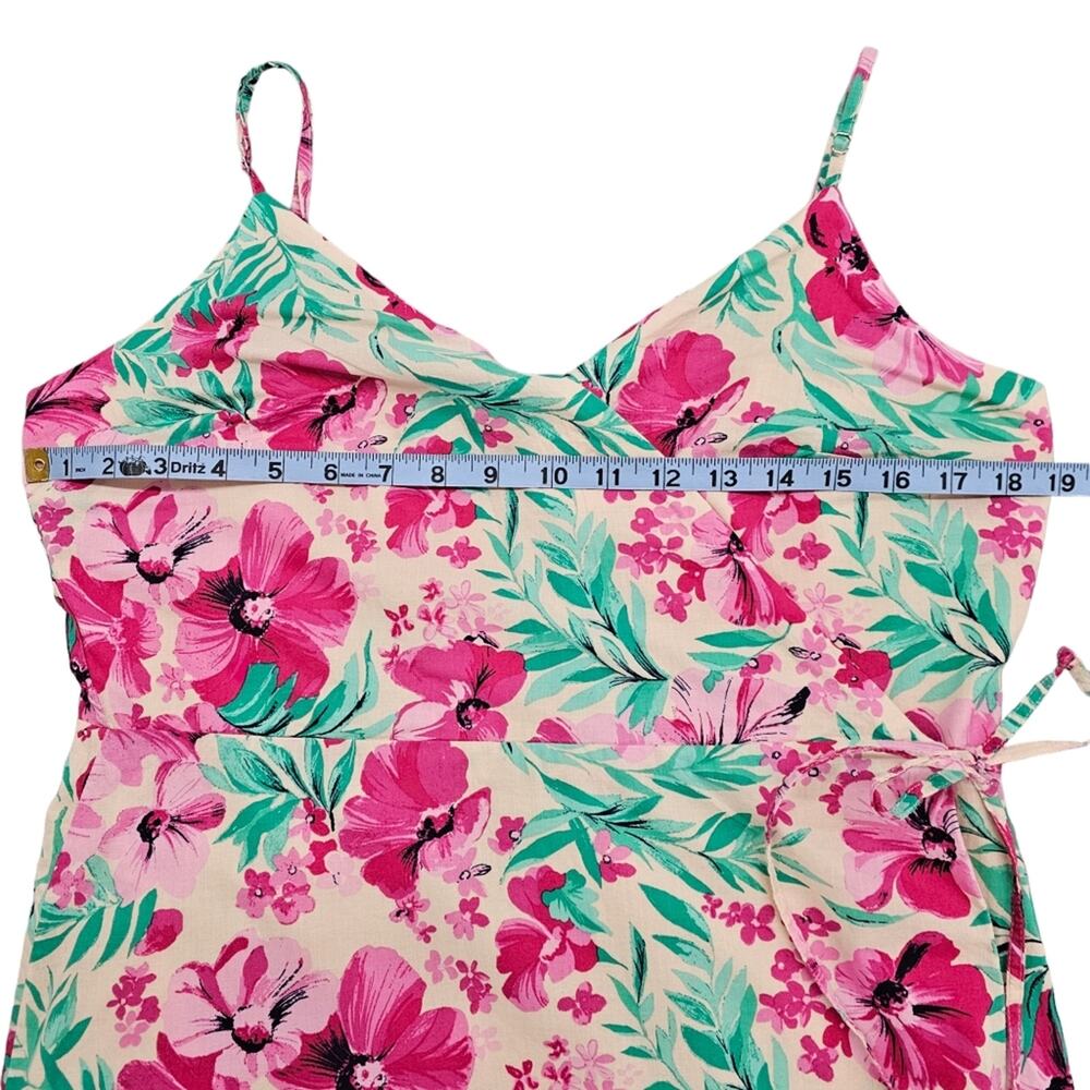J Crew Dress Womens Size 12 Floral Wrap Midi Length Sleeveless Pink Green - Picture 16 of 16
